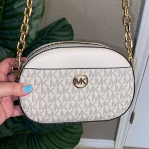Michael Kors Jet Set Glam Light Cream Multi MK Logo Crossbody